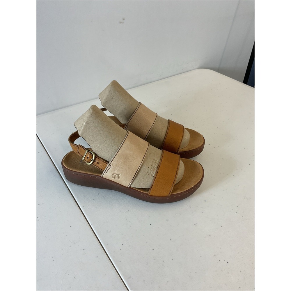 Women’s Two-Tone Tan & Beige Leather Slingback Sandals